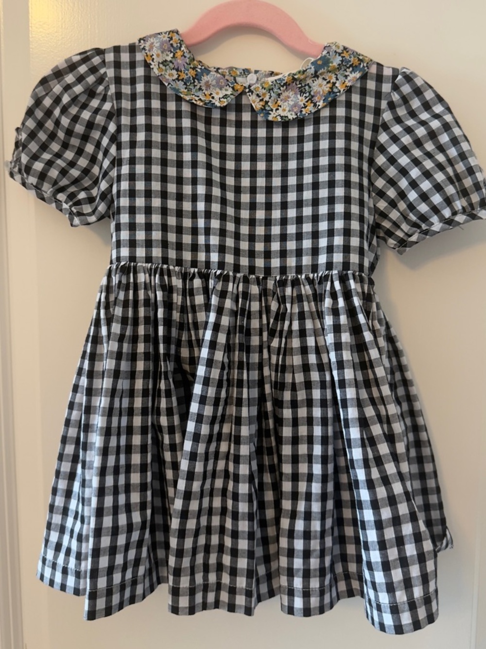 3T Numi Black & White Gingham Dress with Floral Collar